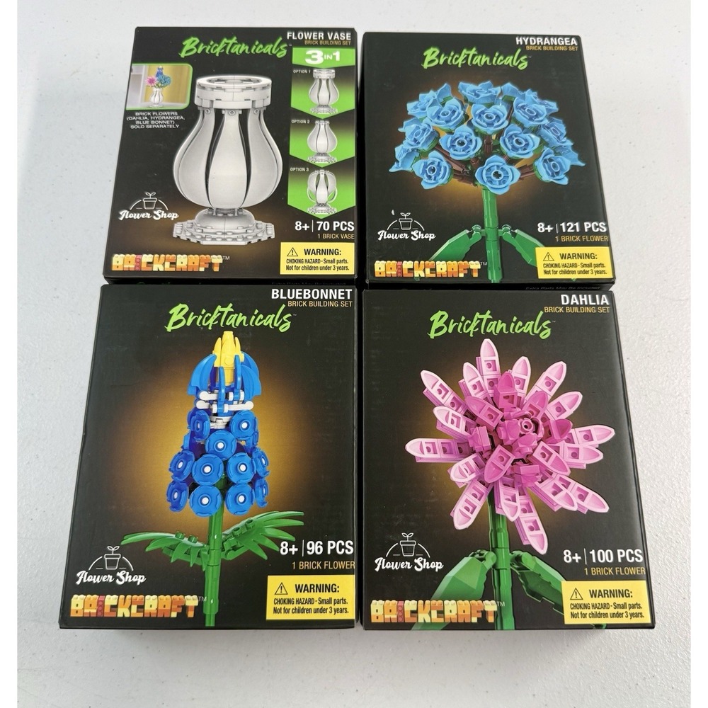 Brickcraft Bricktanicals Flower Building Blocks Set Of 4 Dahlia Bluebonnet Vase